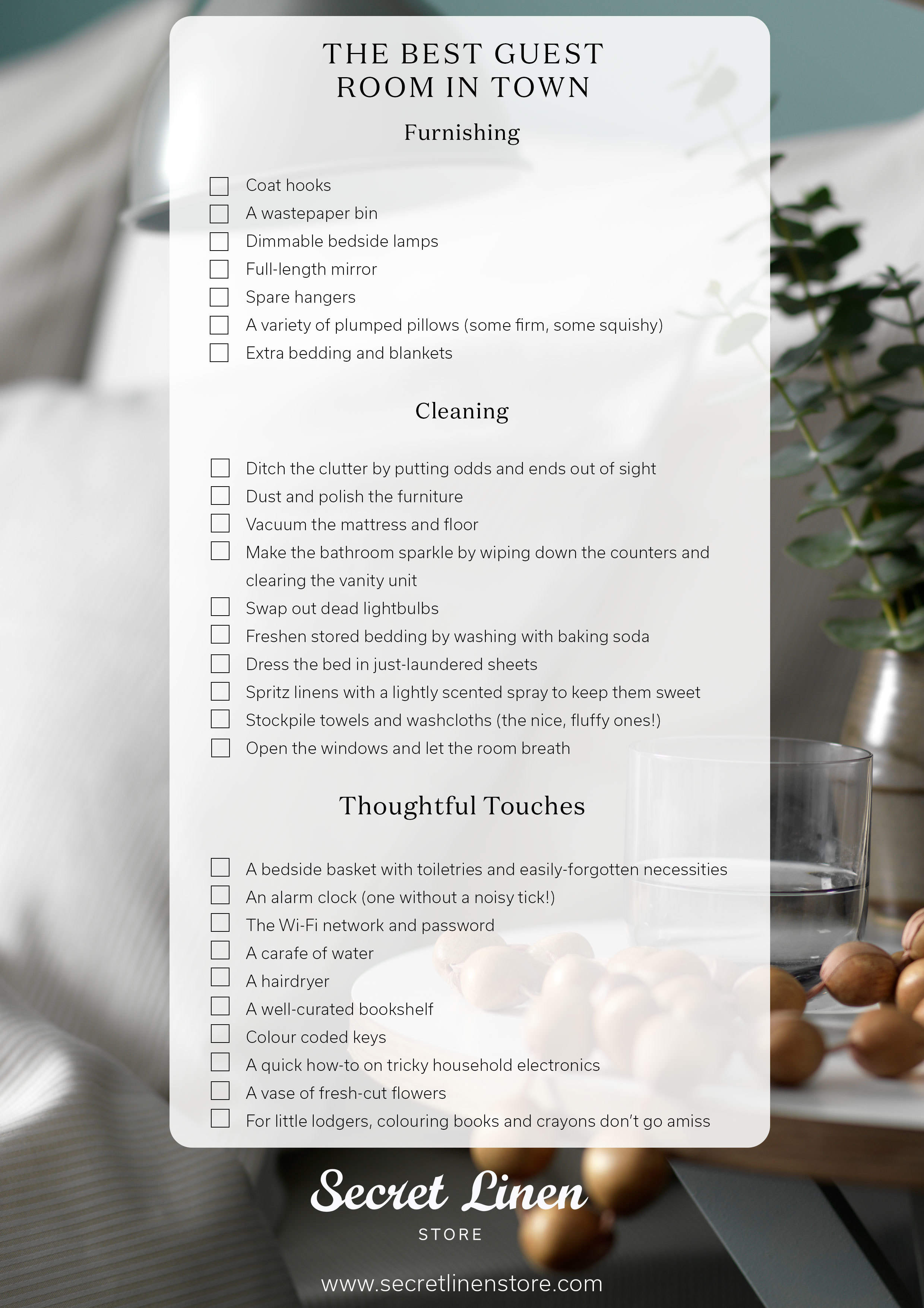 Store Room Collection Checklist Guest Room Checklist