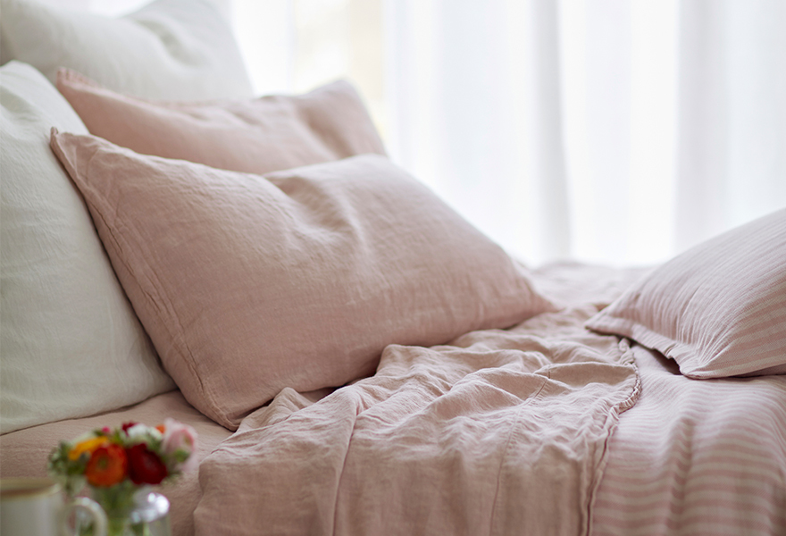 Pink Tiny Stripe and White Linen Bedding Pink Tiny Stripe and White Linen Bedding