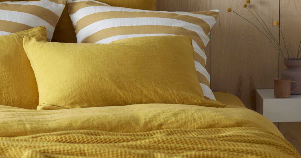 Mustard 100% Linen Pillowcase | Natural Deep Mustard Linen Pillow Case made of