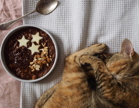 The Most Indulgent Chocolate Pear and Almond Porridge