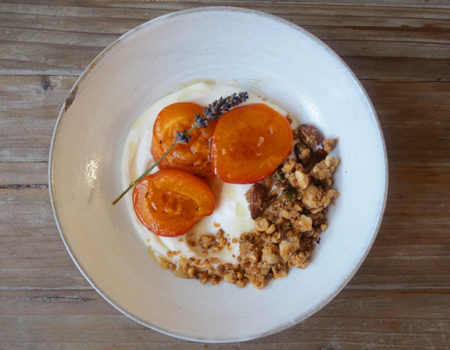 Honey and Lavender Roast Apricots with Greek Yogurt and Homemade Granola