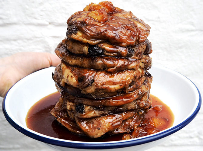 Hot Cross Bun French Toast with Orange Caramel Sauce