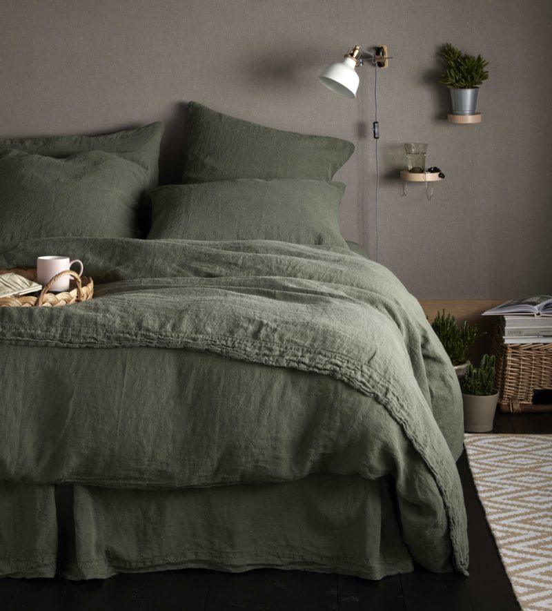 Olive Green 100% Linen Fitted Sheet | Secret Linen Store