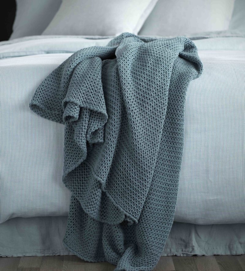 Knitted Teal Bed Throw Secret Linen Store