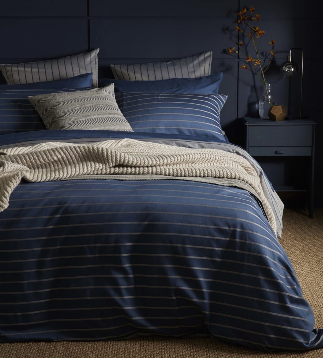 Breton Stripe Dark Blue Bed Linen Secret Linen Store