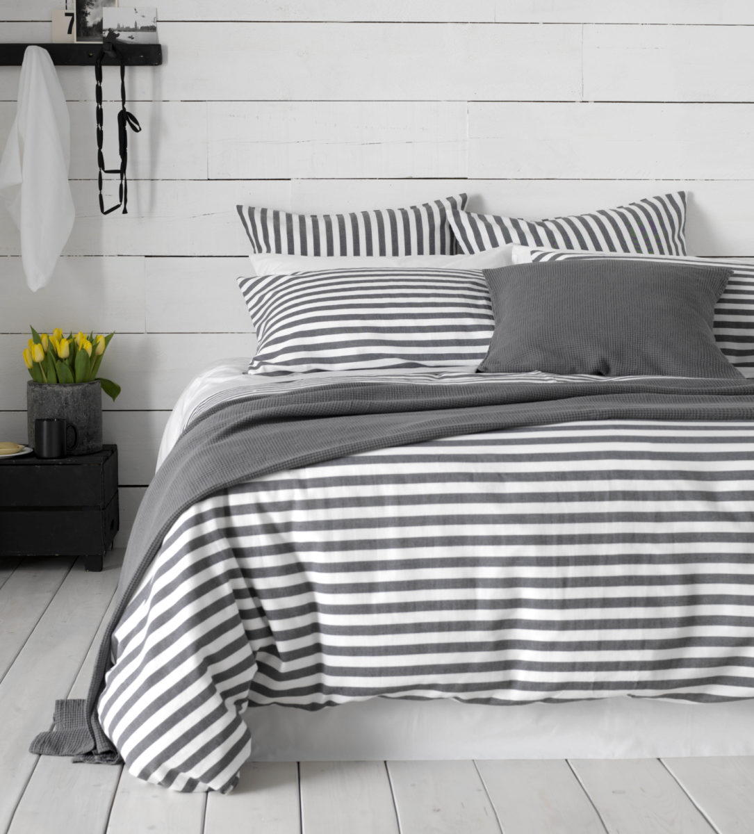 Coastal Stripe White Charcoal Grey Duvet Cover Secret Linen