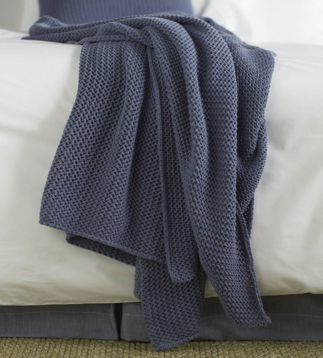 Knitted Blue Cotton Throw Secret Linen Store