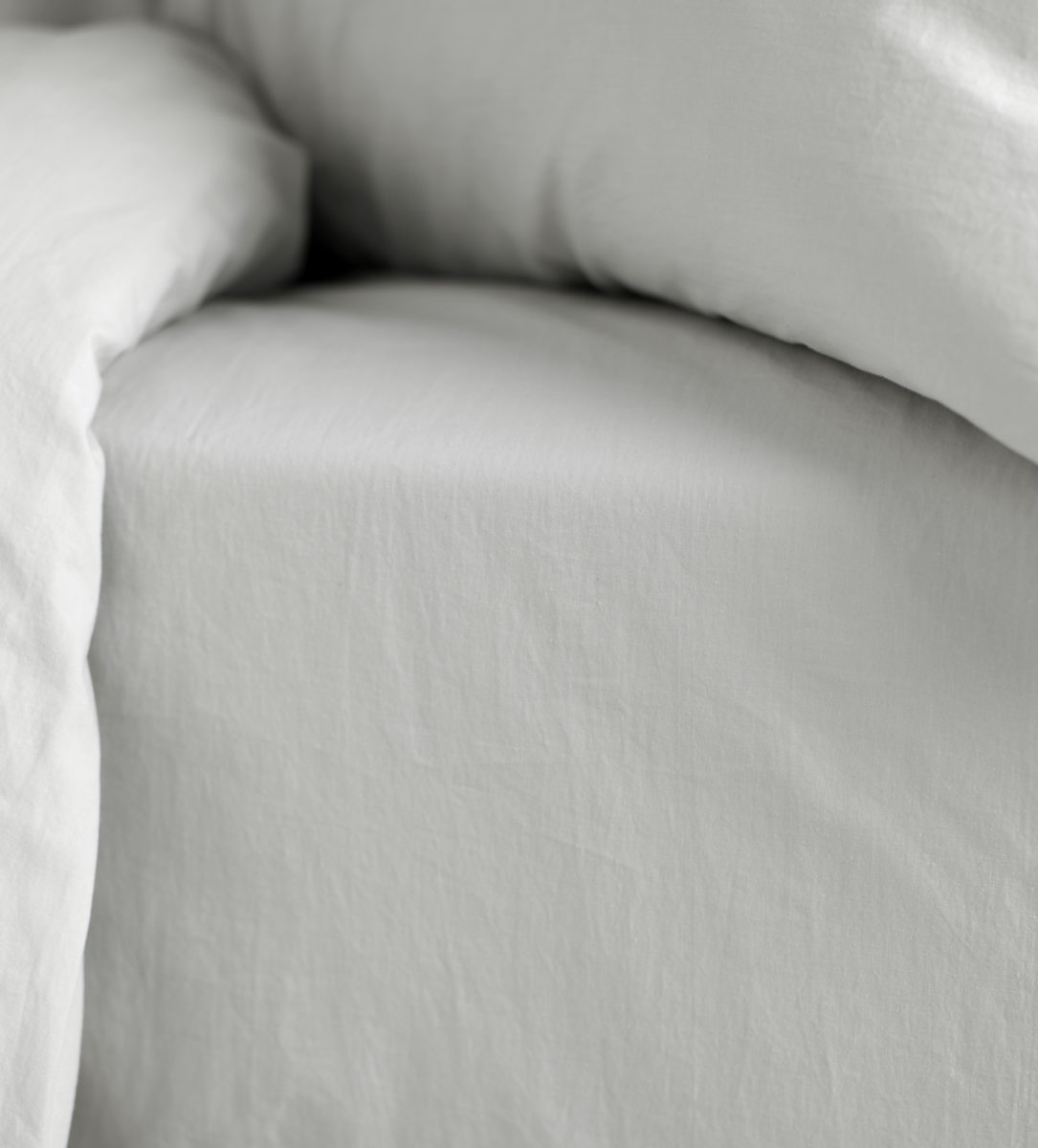 Washed Cotton Percale Light Grey Fitted Sheets Extra Deep