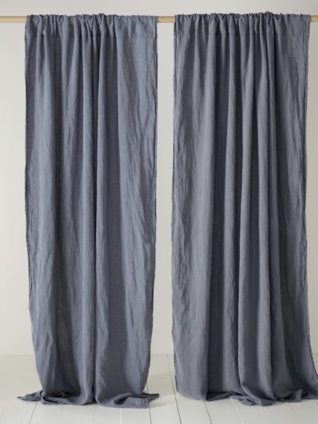 French Blue 100% Linen Loop Top Curtain (Single)