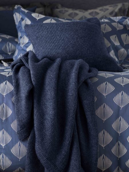 Knitted Blue Marl Bed Throw and Cushion Cover