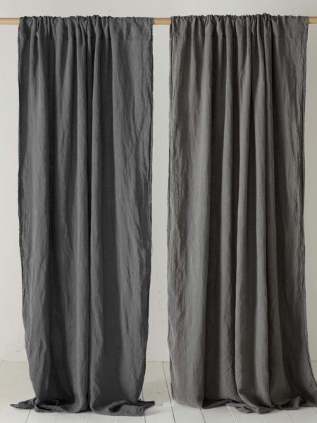 Charcoal Grey 100% Linen Loop Top Curtain (Single)