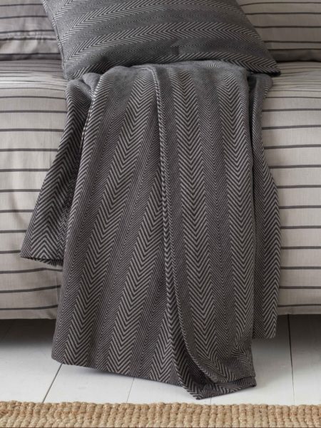 Herringbone Pewter Grey Bed Throw