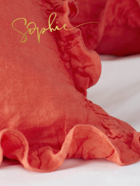 Hot Coral 100% Linen Pillowcase