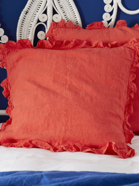 Hot Coral 100% Linen Pillowcase