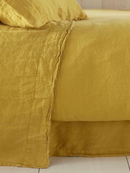 Mustard Yellow 100% Linen Flat Sheet