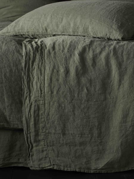 Olive Green 100% Linen Flat Sheet