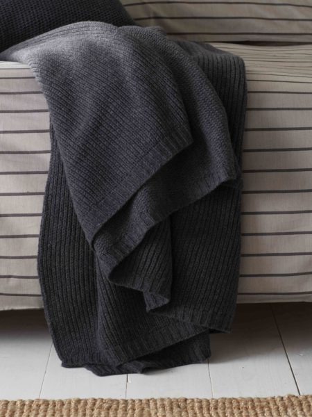 Knitted Wool Pewter Grey Bed Throw