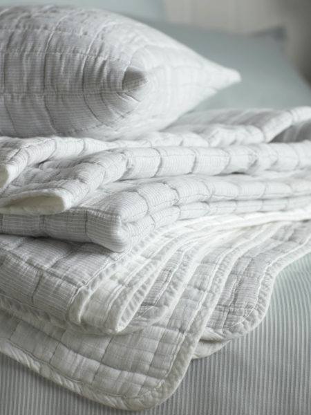 Quilted White & Grey Stripe Bedspread