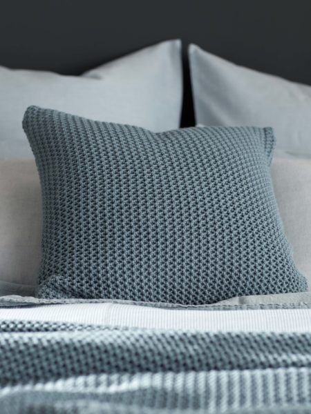 Knitted Teal Cushion Cover and Bed Throw