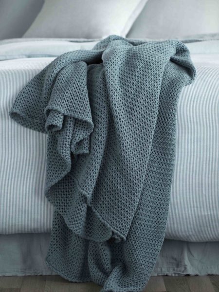 Knitted Teal Cushion Cover and Bed Throw