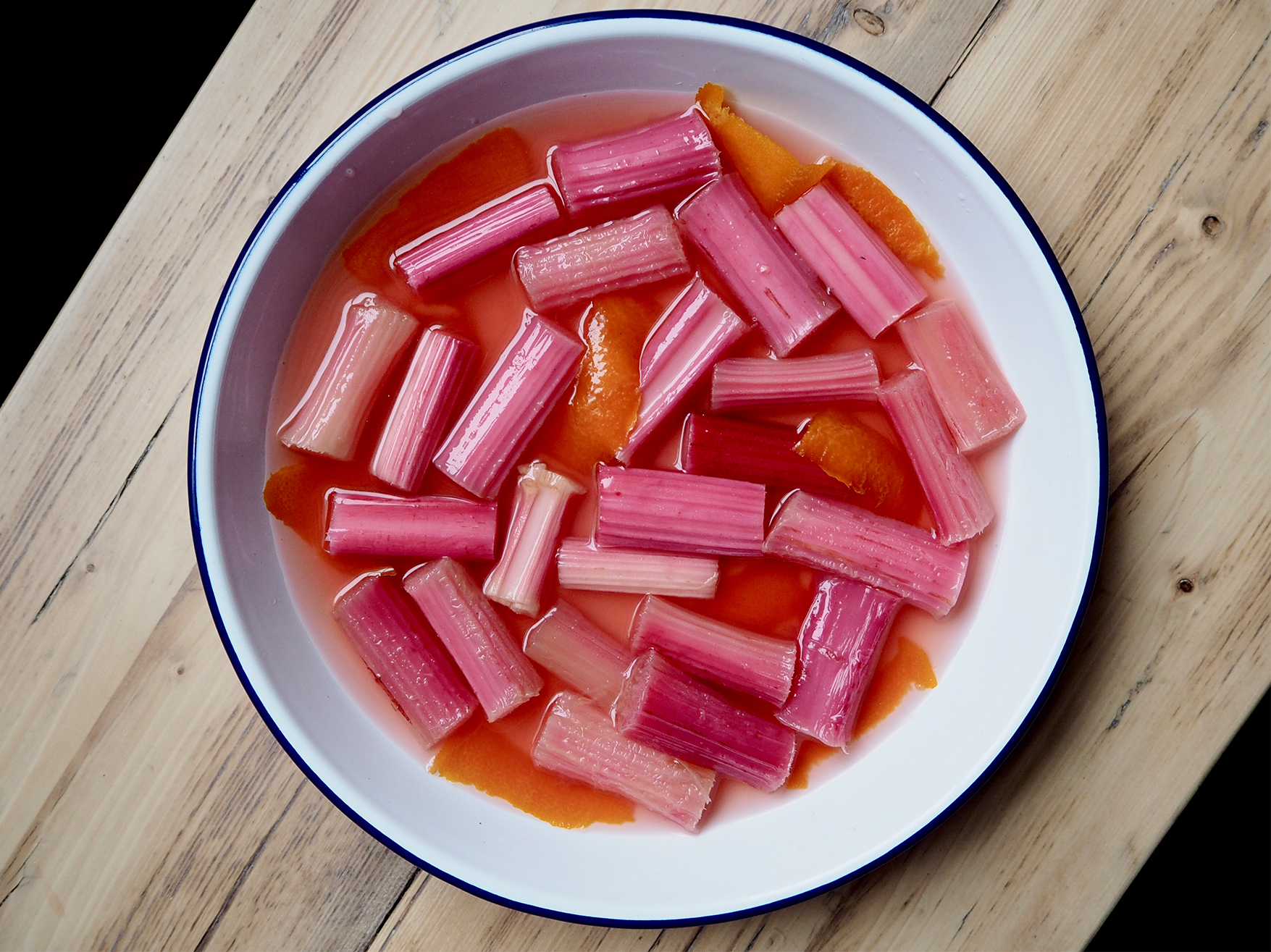 Chopped Rhubarb in a Bowl with Orange Zest