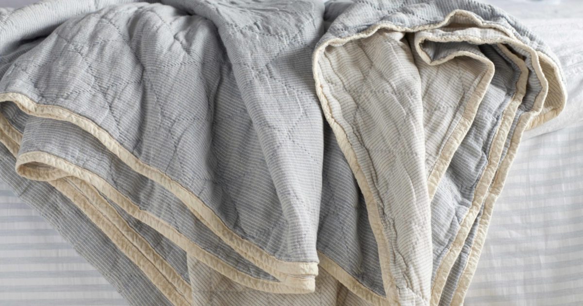 Lenny Blue Quilted Throw Secret Linen Store