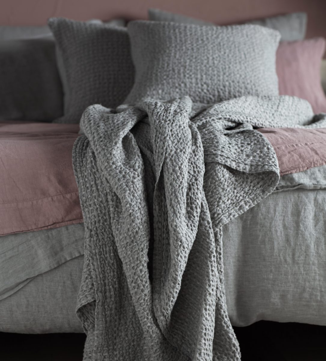 Flint Grey 100 Linen Big Waffle Throw Secret Linen Store