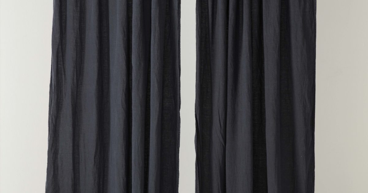 Black 100 Linen Loop Top Curtain (Single) Secret Linen Store