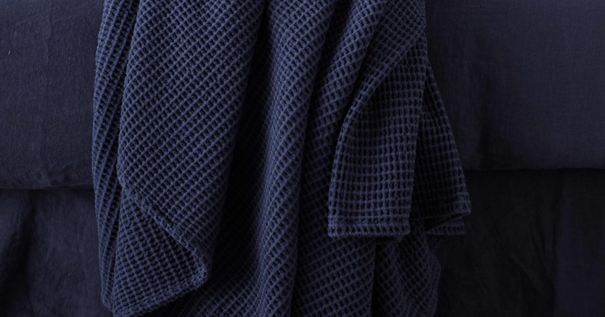Navy Blue Big Waffle Bed Throw Secret Linen Store