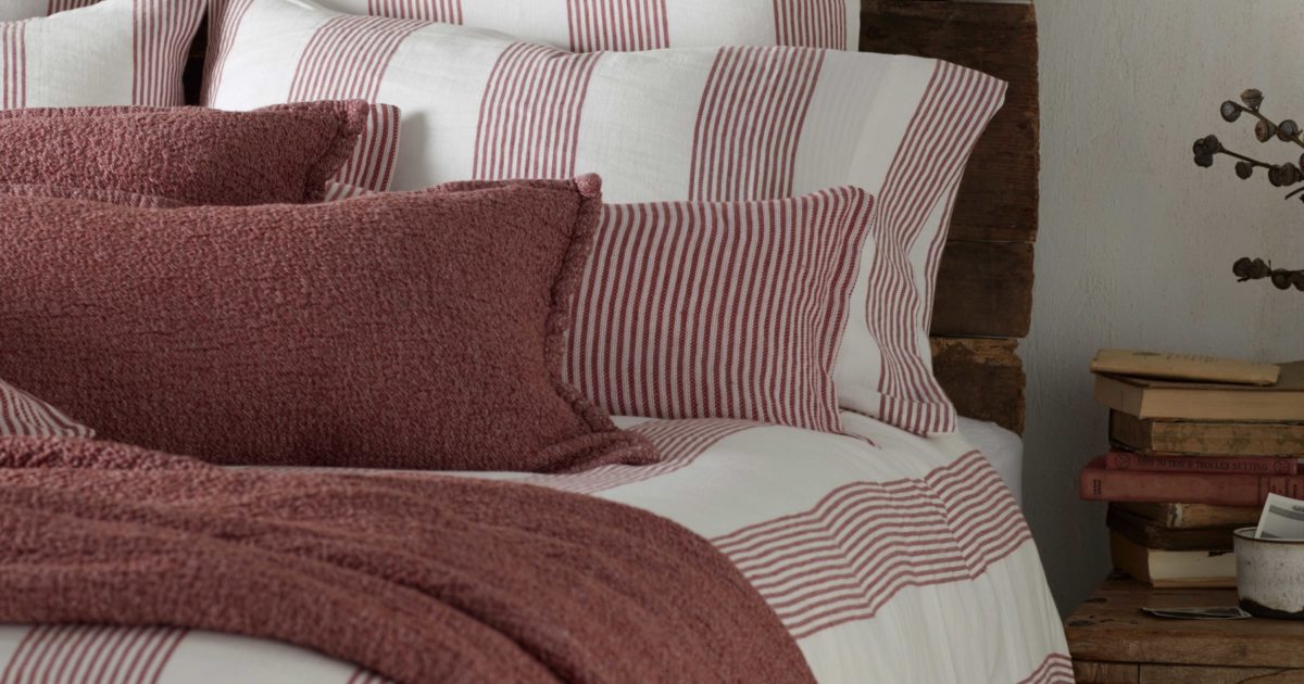Red Ticking Striped Pillowcase Secret Linen Store