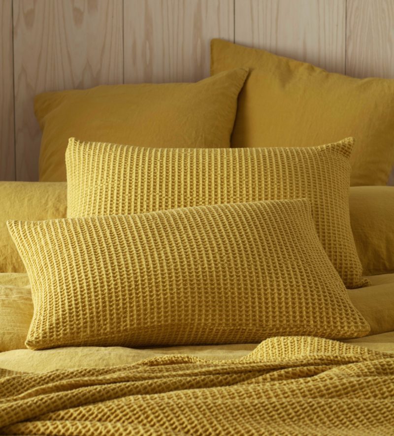 Mustard Big Waffle Bed Throw and Cushion Cover Secret Linen Store
