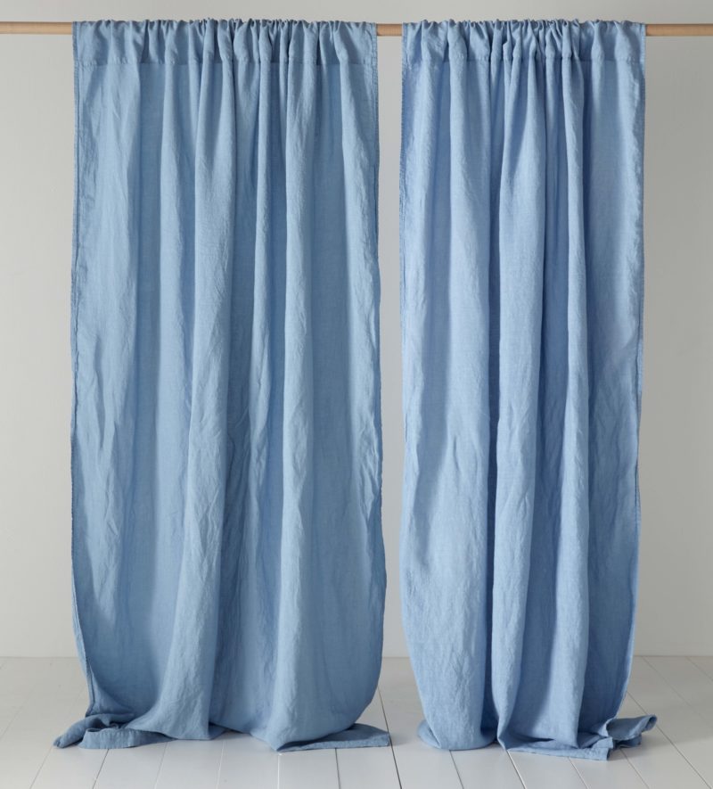 Powder Blue 100% Linen Loop Top Curtains | Secret Linen Store