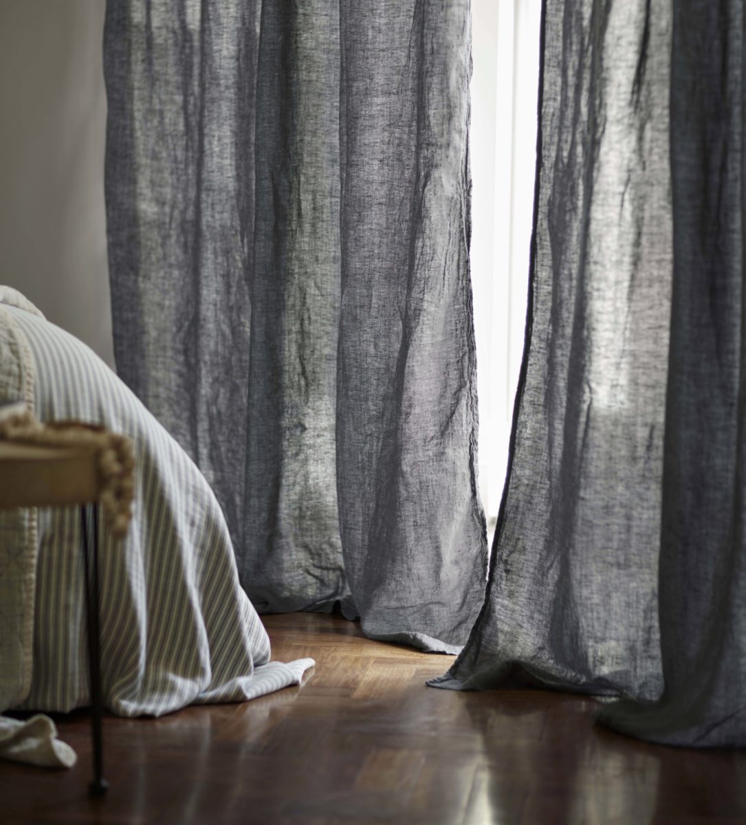 Charcoal 100 Linen Loop Top Curtain (Single) Secret Linen Store