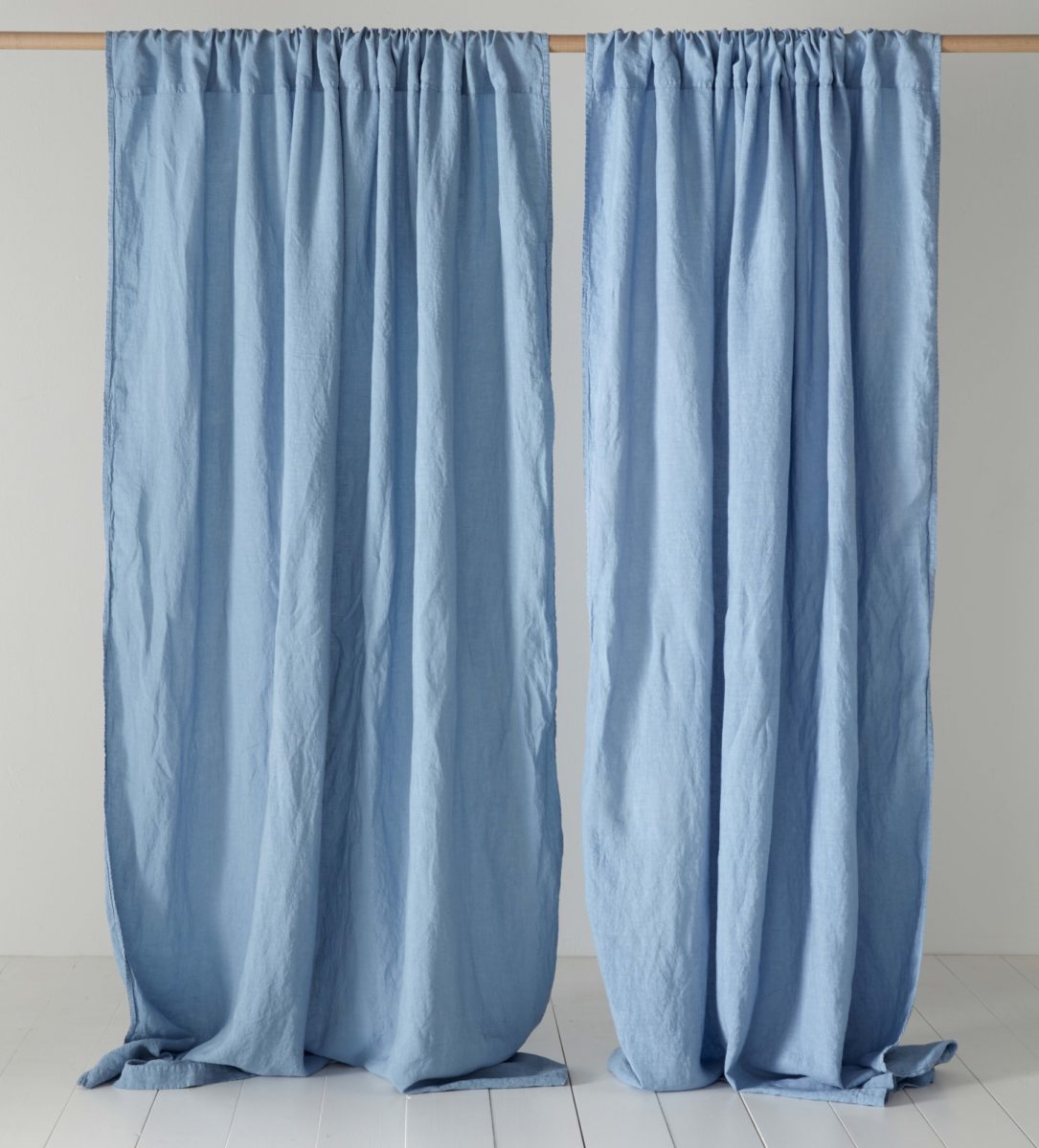 Powder Blue 100 Linen Loop Top Curtains Secret Linen Store
