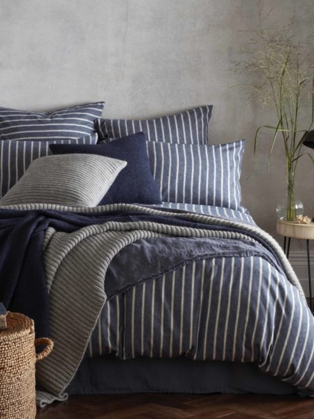 Brushed Cotton Ticking Stripe French Blue Duvet Cover
