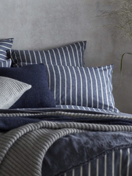Brushed Cotton Ticking Stripe French Blue Pillowcase