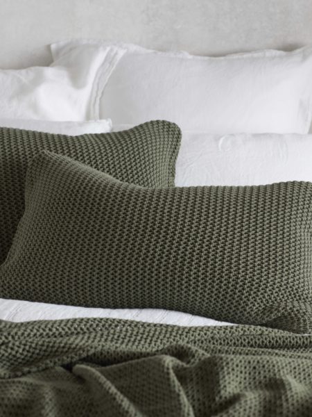 Knitted Olive Green Cotton Cushion Cover