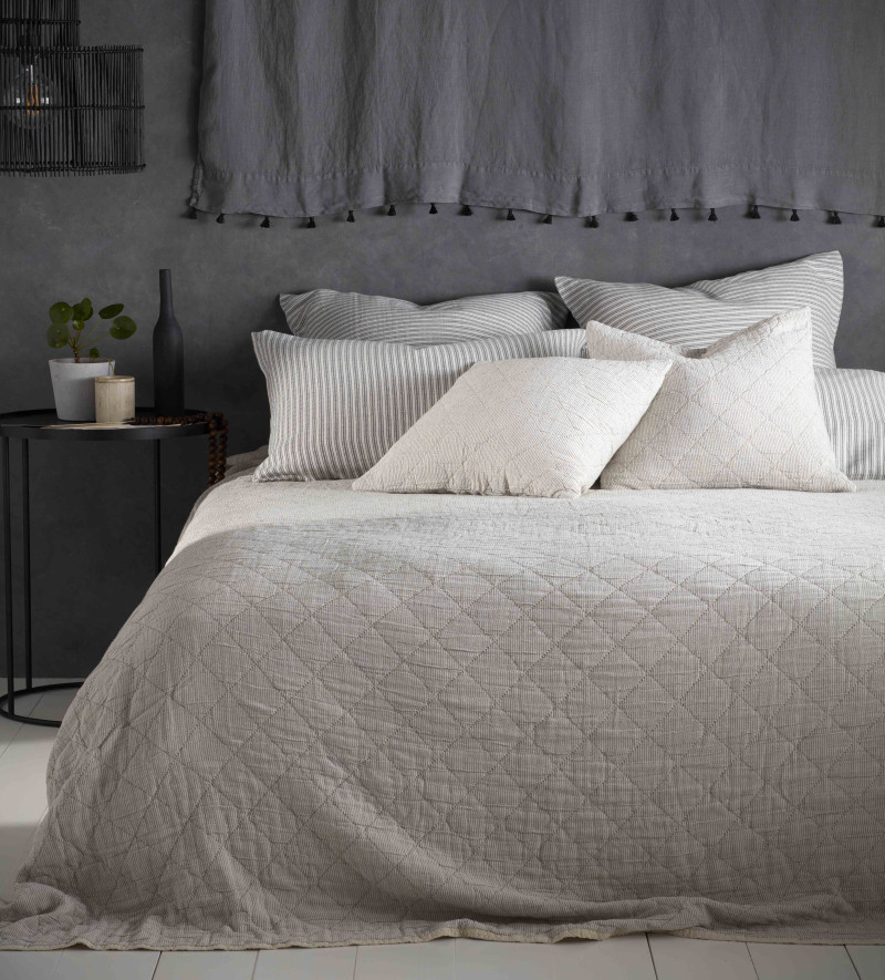 Black and Natural Stripe Quilted Throw