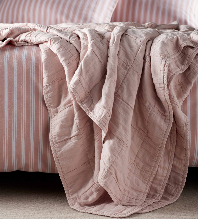 Finn Blush Pink Quilted Throw Secret Linen Store