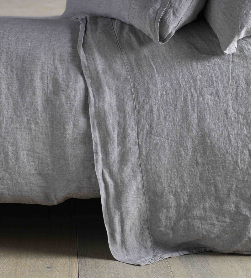 Flint Grey 100 Linen Flat Sheet Secret Linen Store
